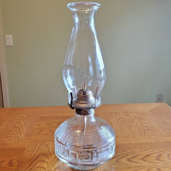 Vintage Clear Glass 14" Oil Lamp with Glass Chimney - Picture 2 of 4